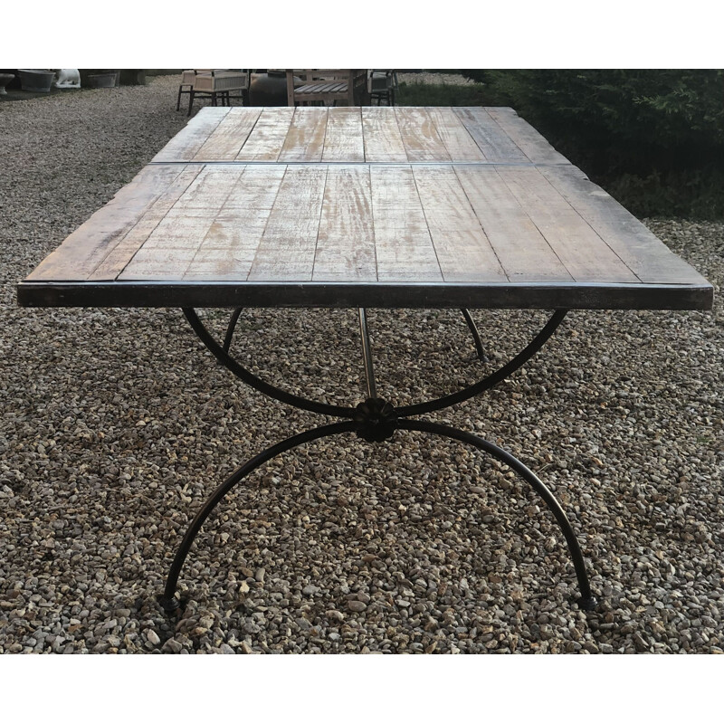 Vintage Bastide table in wood and wrought iron base