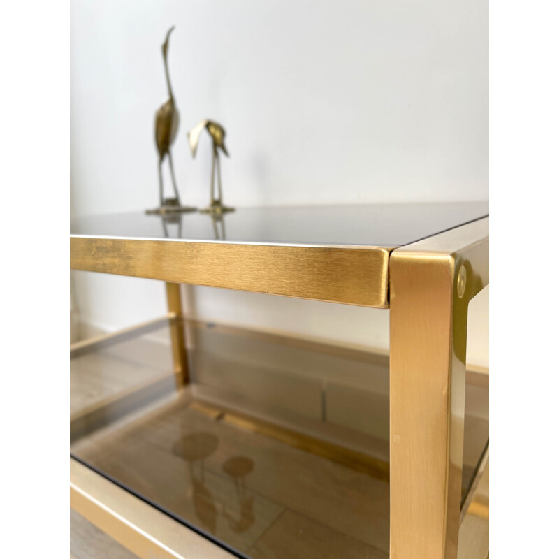 Vintage Coffee table in gilded metal and smoked glass, 1970s 