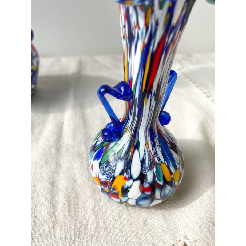 Paire de vases vintage en verre bleu de Murano Fratelli Toso, Italie 1930