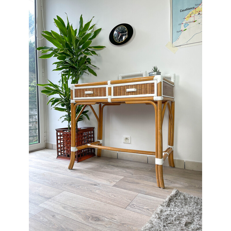 Vintage wicker and bamboo desk, 1970s