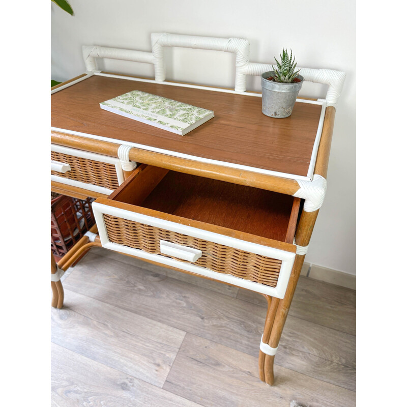 Vintage wicker and bamboo desk, 1970s