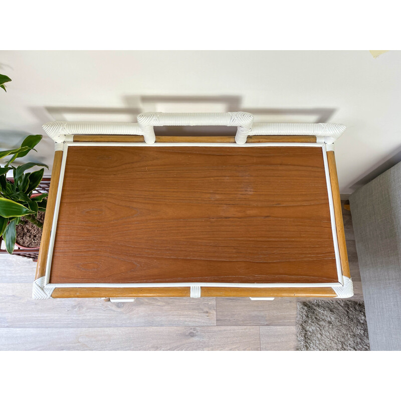 Vintage wicker and bamboo desk, 1970s