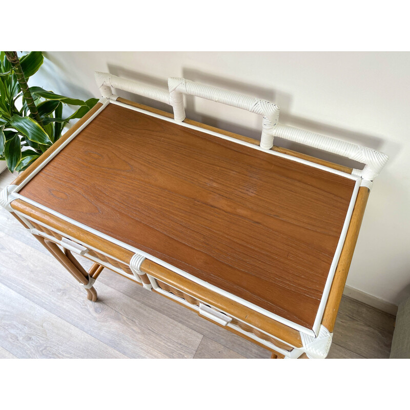 Vintage wicker and bamboo desk, 1970s