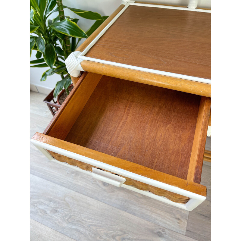 Vintage wicker and bamboo desk, 1970s