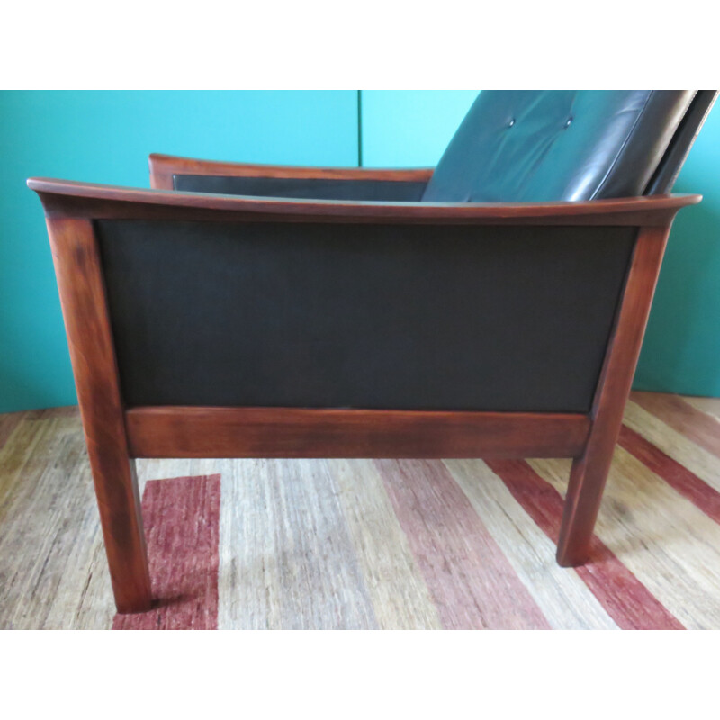 Pair of Danish armchairs in black leather and beech - 1960s