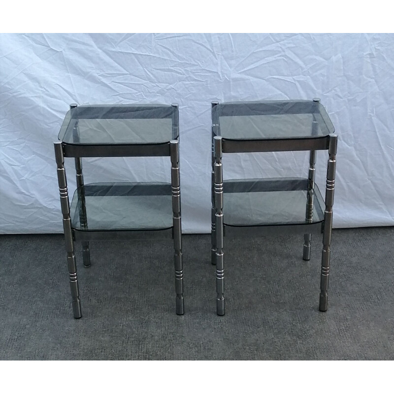 Pair of vintage chromed steel  night stand, 1970s