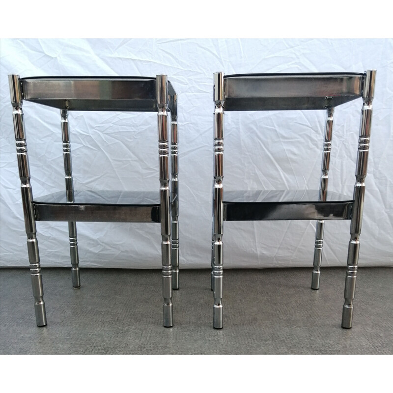 Pair of vintage chromed steel  night stand, 1970s