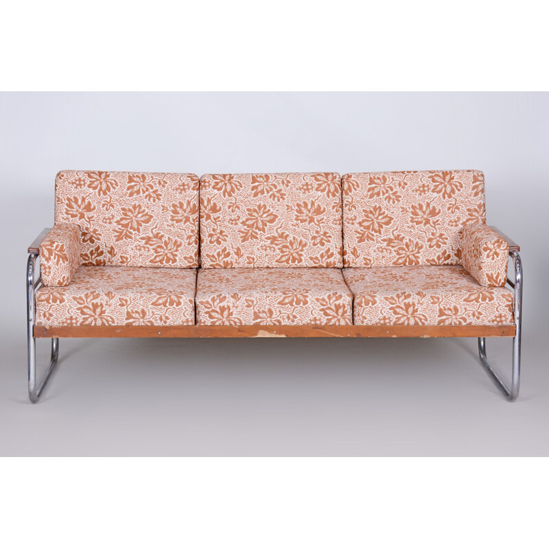 Vintage Vichr a Spol beech and chrome sofa, Czechoslovakia 1930s