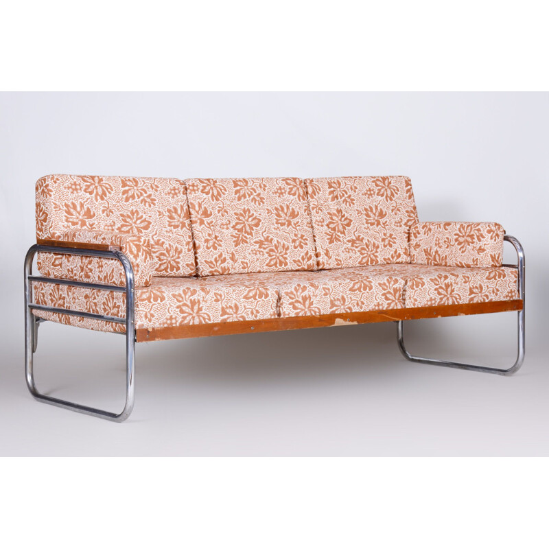 Vintage Vichr a Spol beech and chrome sofa, Czechoslovakia 1930s