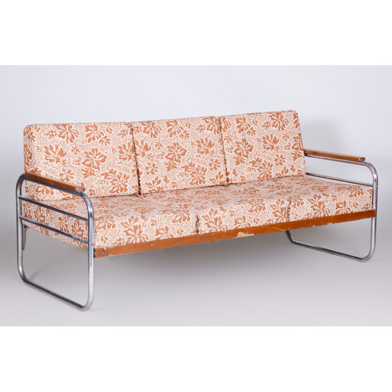 Vintage Vichr a Spol beech and chrome sofa, Czechoslovakia 1930s