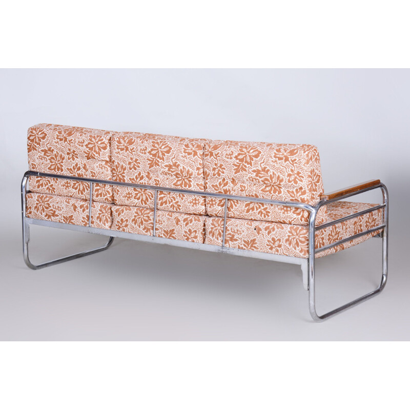 Vintage Vichr a Spol beech and chrome sofa, Czechoslovakia 1930s