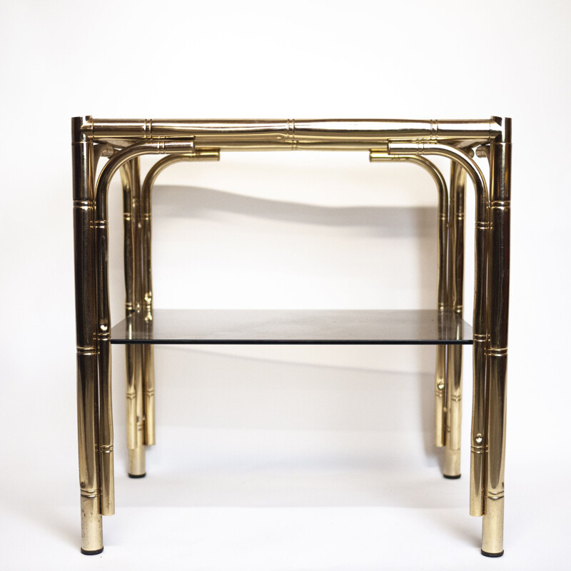 Vintage faux bamboo and brass coffee table, France 1970s