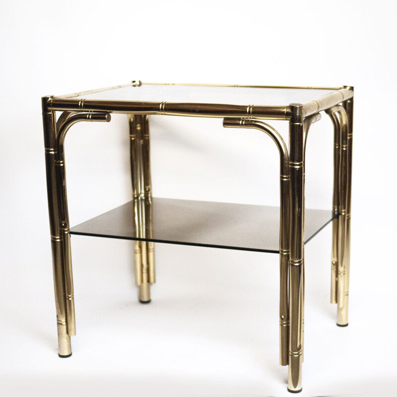 Vintage faux bamboo and brass coffee table, France 1970s