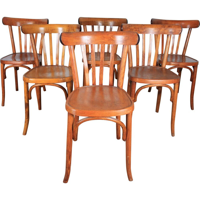Lot de 6 chaises bistrot vintage en hêtre, 1960