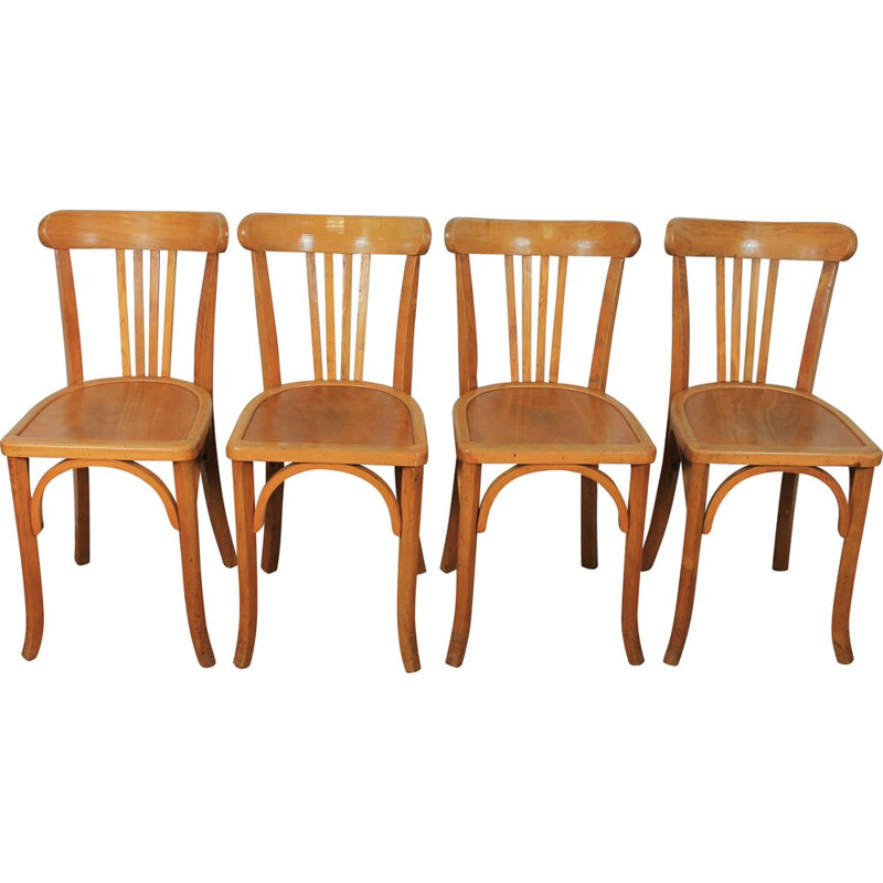 Lotde 4 chaises bistrot vintage en hêtre, 1970-1980