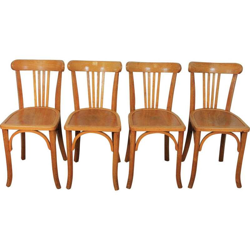 Set of 4 vintage bistro chairs in beechwood, 1970-1980