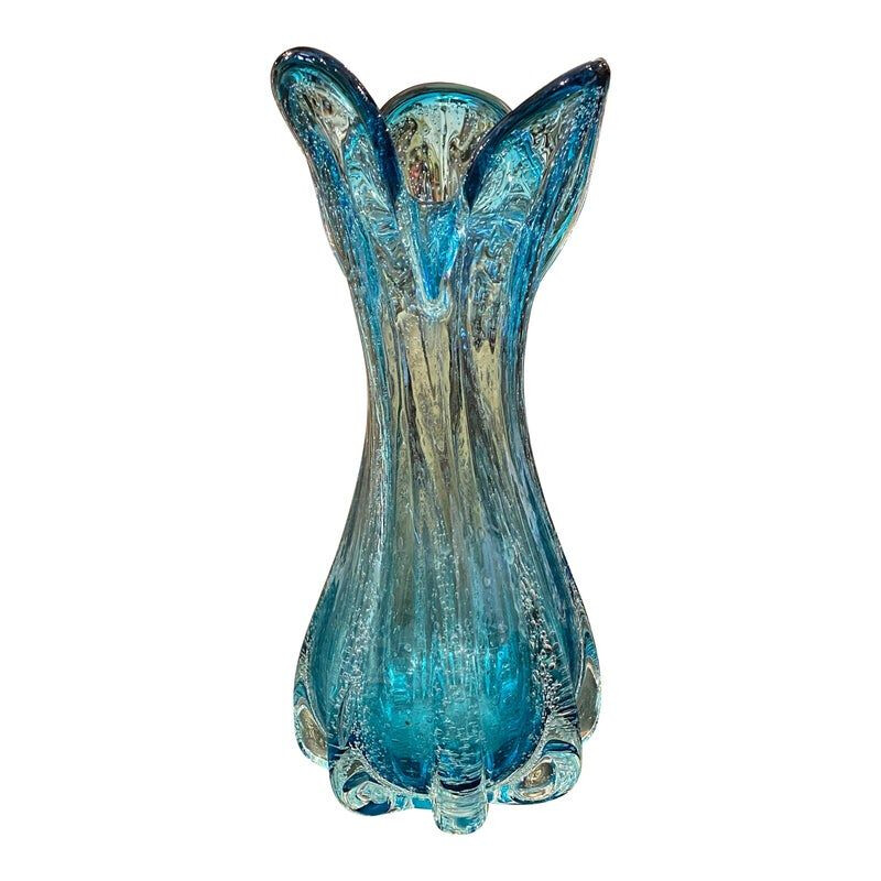 Vase vintage en verre de Murano turquoise, 1970