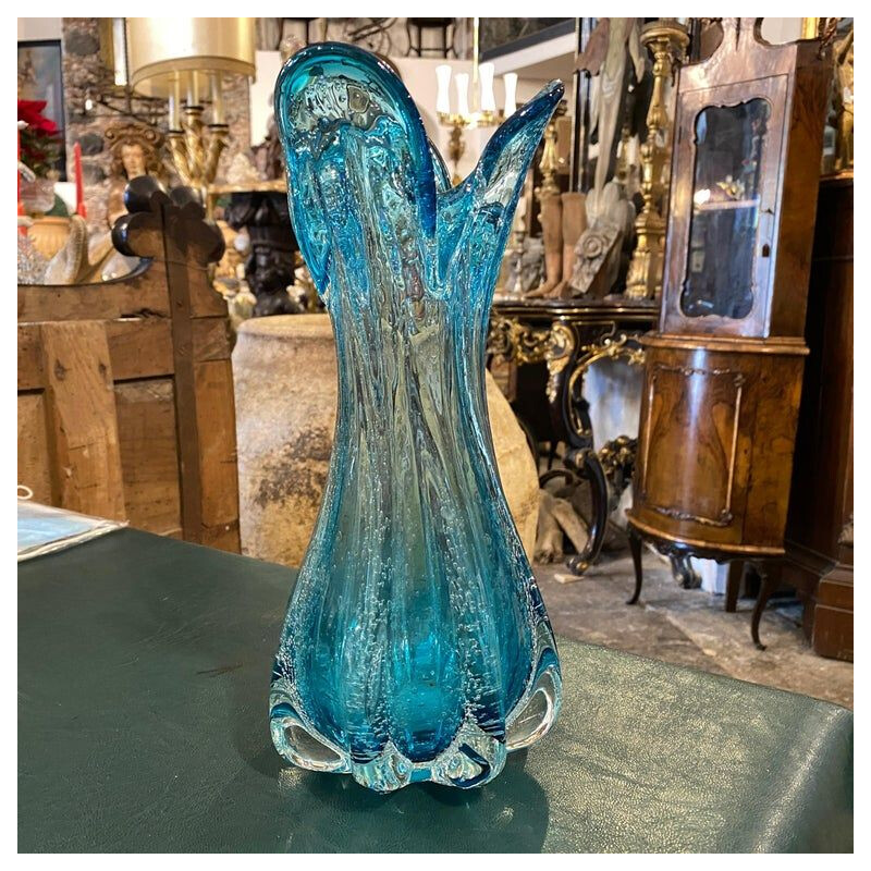 Vase vintage en verre de Murano turquoise, 1970