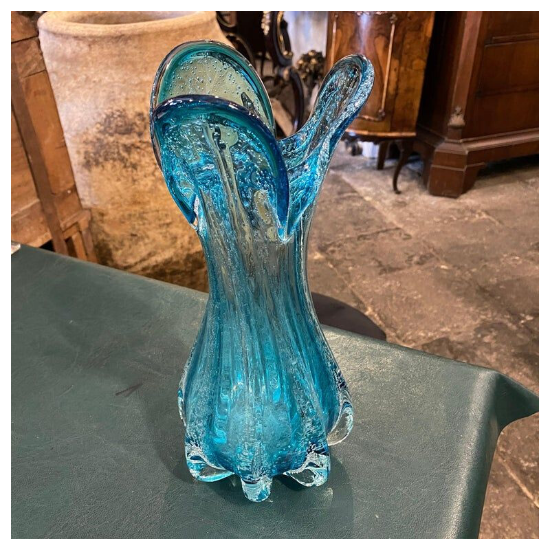 Vase vintage en verre de Murano turquoise, 1970