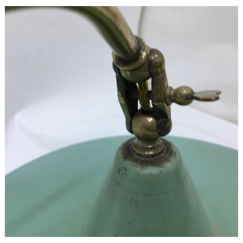 Mid-century modern brass and green painted metal Italian scissor lamp, 1950s