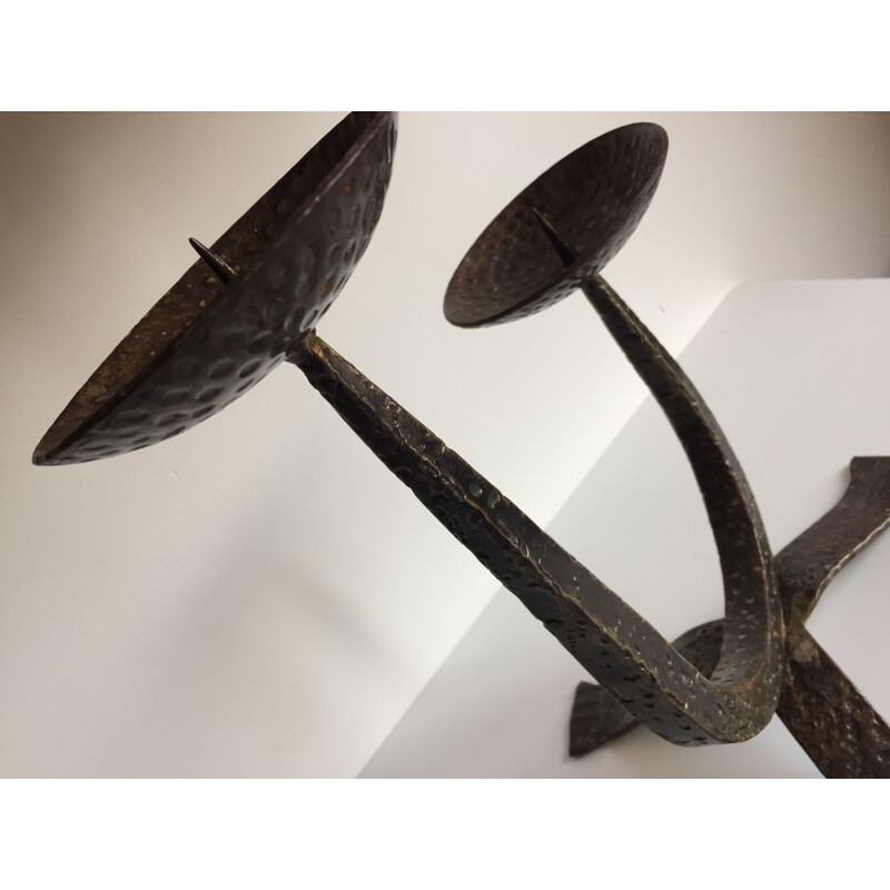 Vintage Brutalist steel candle holder