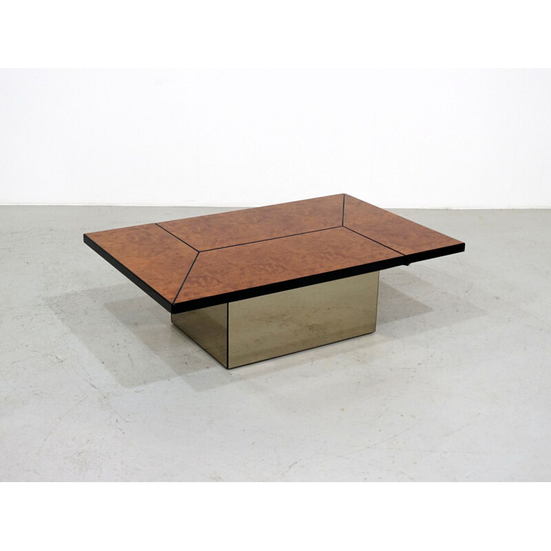 Mid-century burl wood coffee table with hidden bar by Paul Michel, 1970s