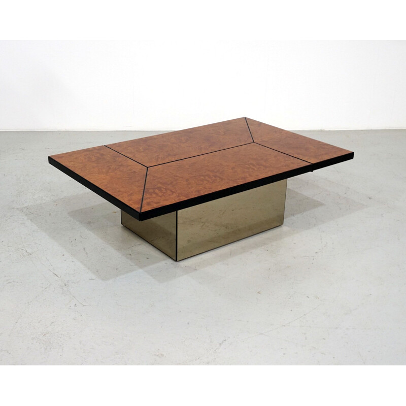 Mid-century burl wood coffee table with hidden bar by Paul Michel, 1970s