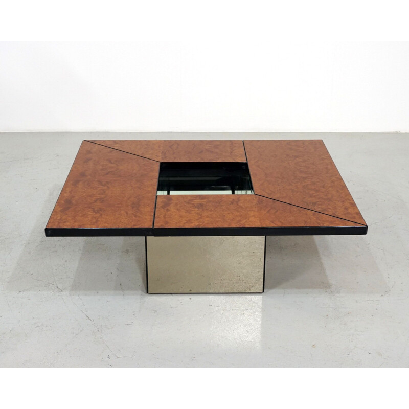 Mid-century burl wood coffee table with hidden bar by Paul Michel, 1970s