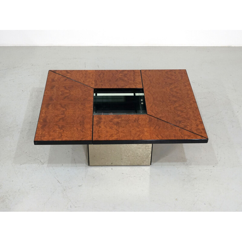 Mid-century burl wood coffee table with hidden bar by Paul Michel, 1970s