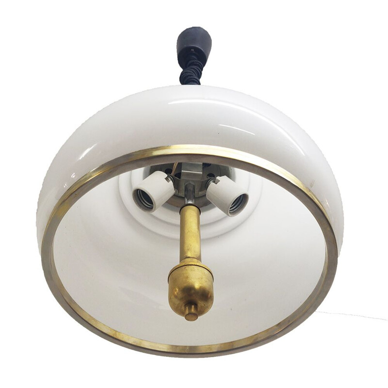 Vintage white opaline glass ceiling lamp, Italy 1970