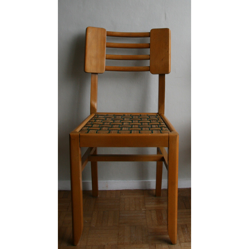 Set of 4 mid century chairs in wood with caning - 1950s