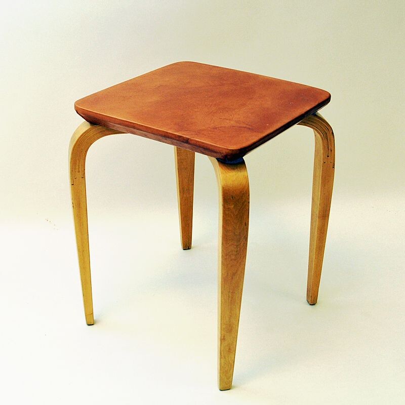 Vintage leather stool by G A Berg, Sweden 1940s