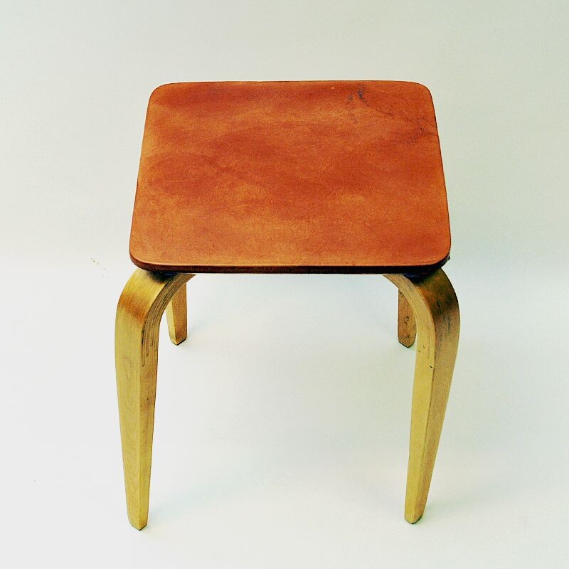 Tabouret vintage en cuir par G A Berg, Suède 1940