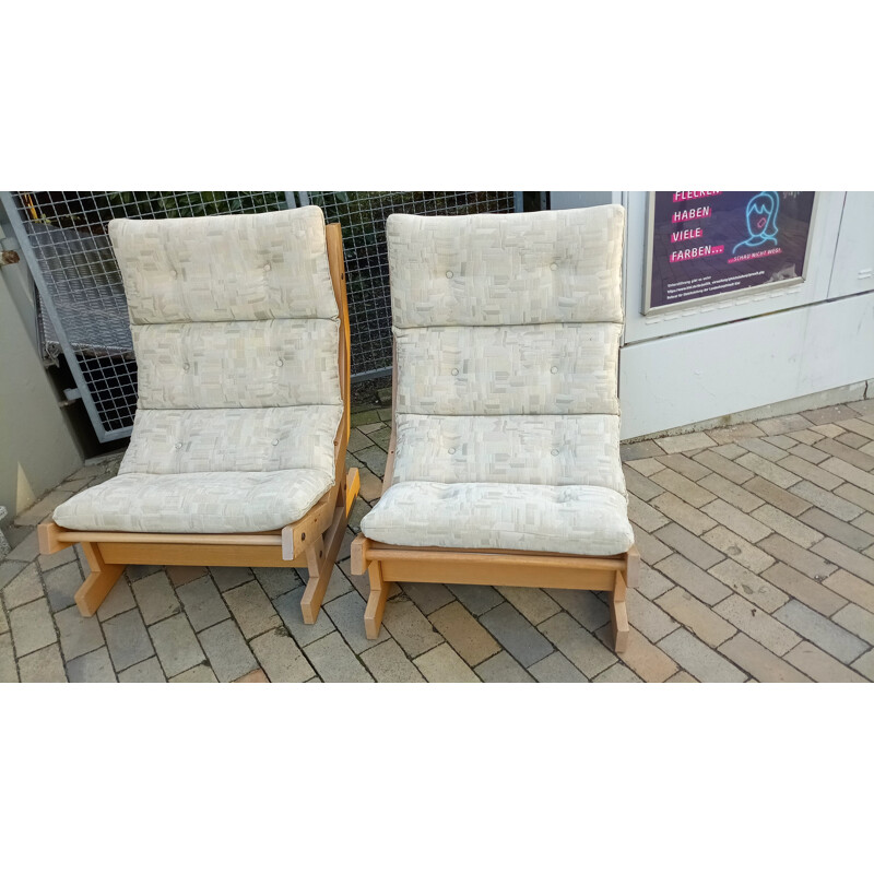 Pair of vintage oakwood armchairs by Laboremus Viborg, 1970s