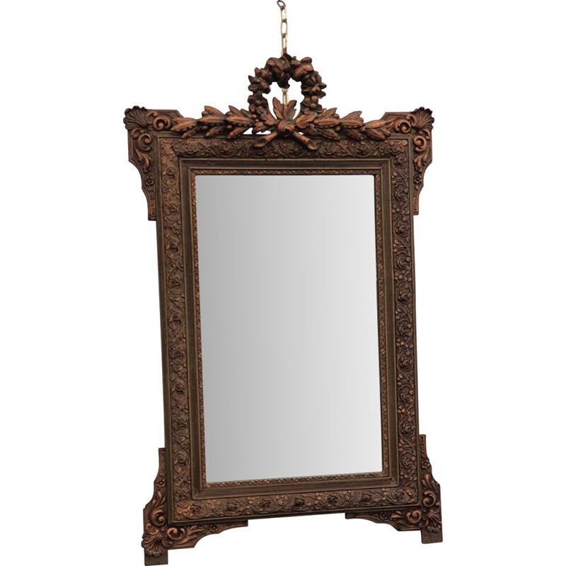 Miroir vintage en bois et staff doré