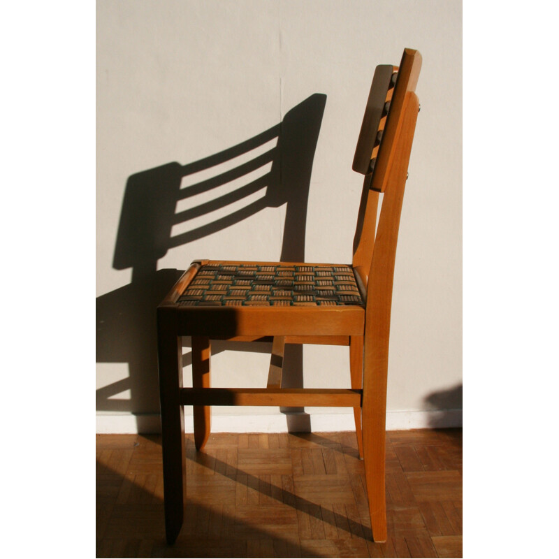 Set of 4 mid century chairs in wood with caning - 1950s