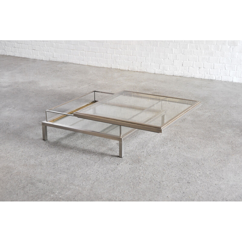 Vintage Chrome and Brass Sliding Coffee Table from Maison Jansen, France 1970s