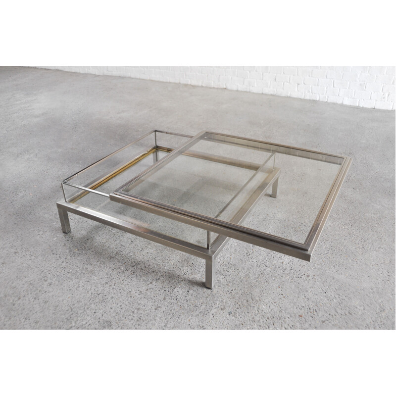 Vintage Chrome and Brass Sliding Coffee Table from Maison Jansen, France 1970s