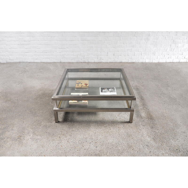 Vintage Chrome and Brass Sliding Coffee Table from Maison Jansen, France 1970s