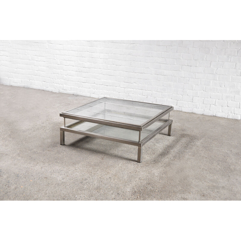 Vintage Chrome and Brass Sliding Coffee Table from Maison Jansen, France 1970s