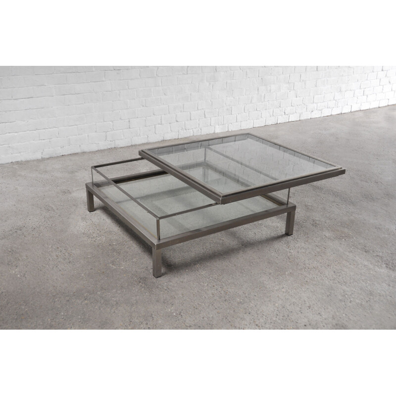 Vintage Chrome and Brass Sliding Coffee Table from Maison Jansen, France 1970s