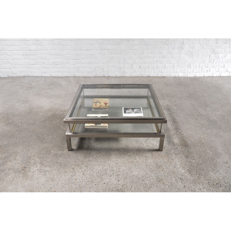 Vintage Chrome and Brass Sliding Coffee Table from Maison Jansen, France 1970s
