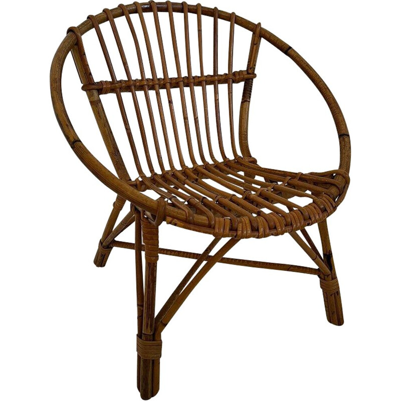 Vintage rattan and bamboo armchair, 1960-1970