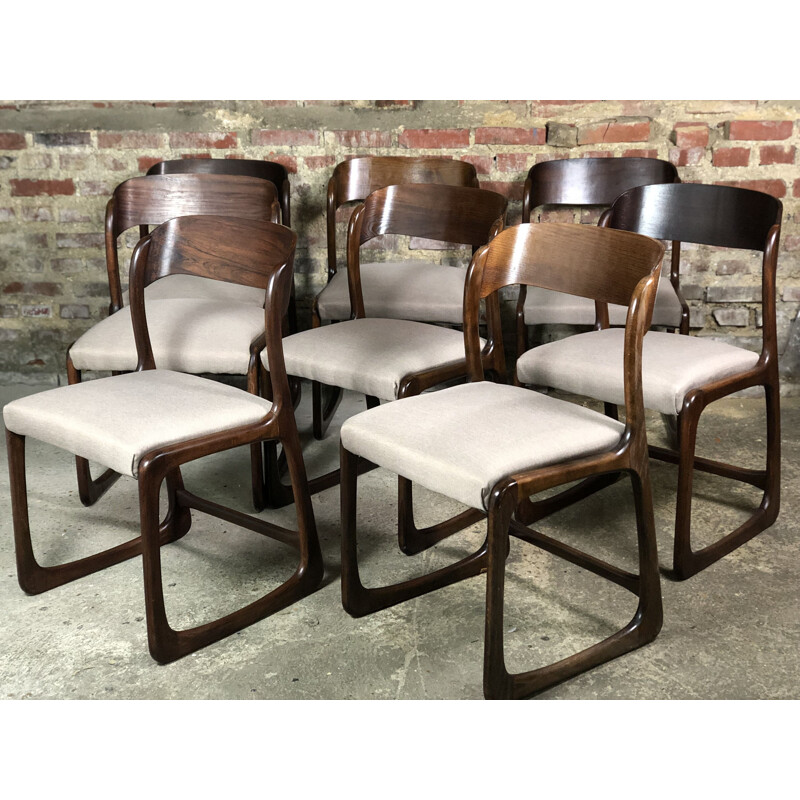 Set of 8 vintage "sled" chairs by Baumann, 1960