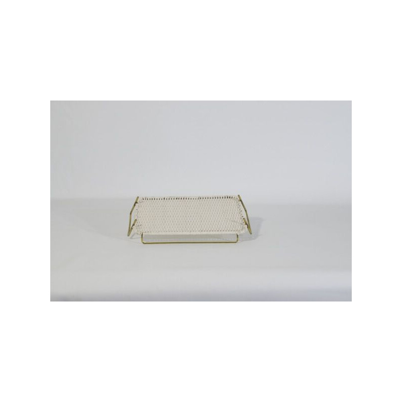 Vintage brass and white scoubidou trays, 1950s