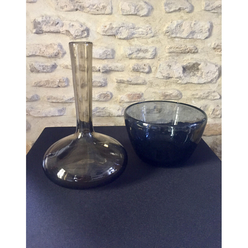 Pair of vintage glass vases by Claude Morin