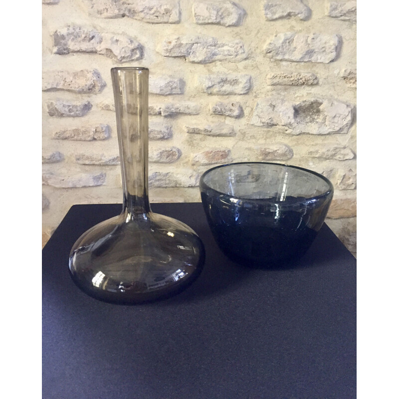 Paire de vases vintage en verre de Claude Morin