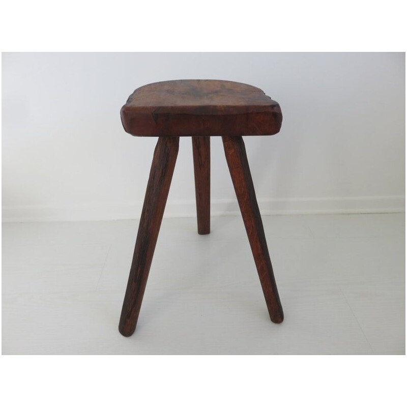 Vintage Brutalist olive and oakwood tripod stool, 1960