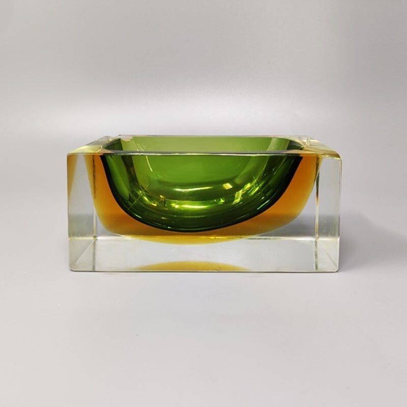 Vintage green and yellow rectangular ashtray by Flavio Poli for Seguso, Italy 1960s