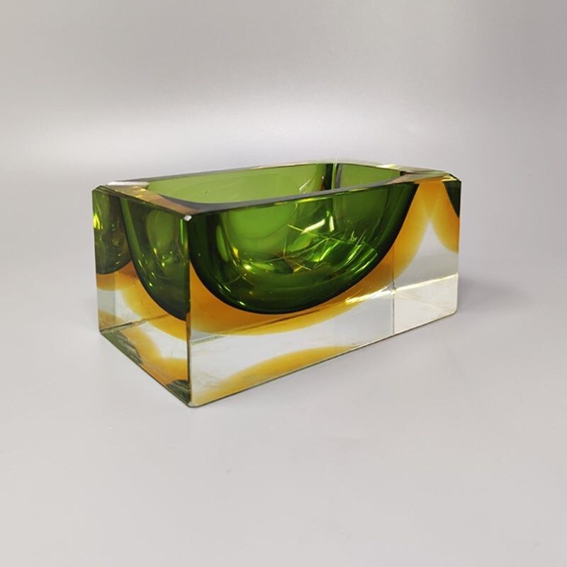 Vintage green and yellow rectangular ashtray by Flavio Poli for Seguso, Italy 1960s